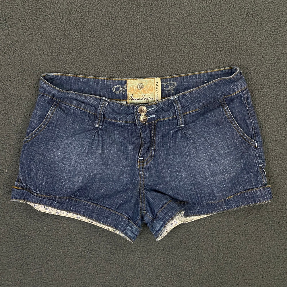 American Rag Denim Shorts Women Size 7 Blue Mini Low Rise Pleated Y2K Vintage